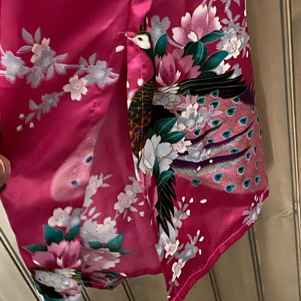 Vintage 1980's Art Deco Floral Peacock Kimono Sty… - image 6
